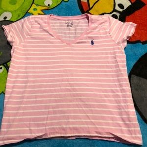Pink striped polo shirt